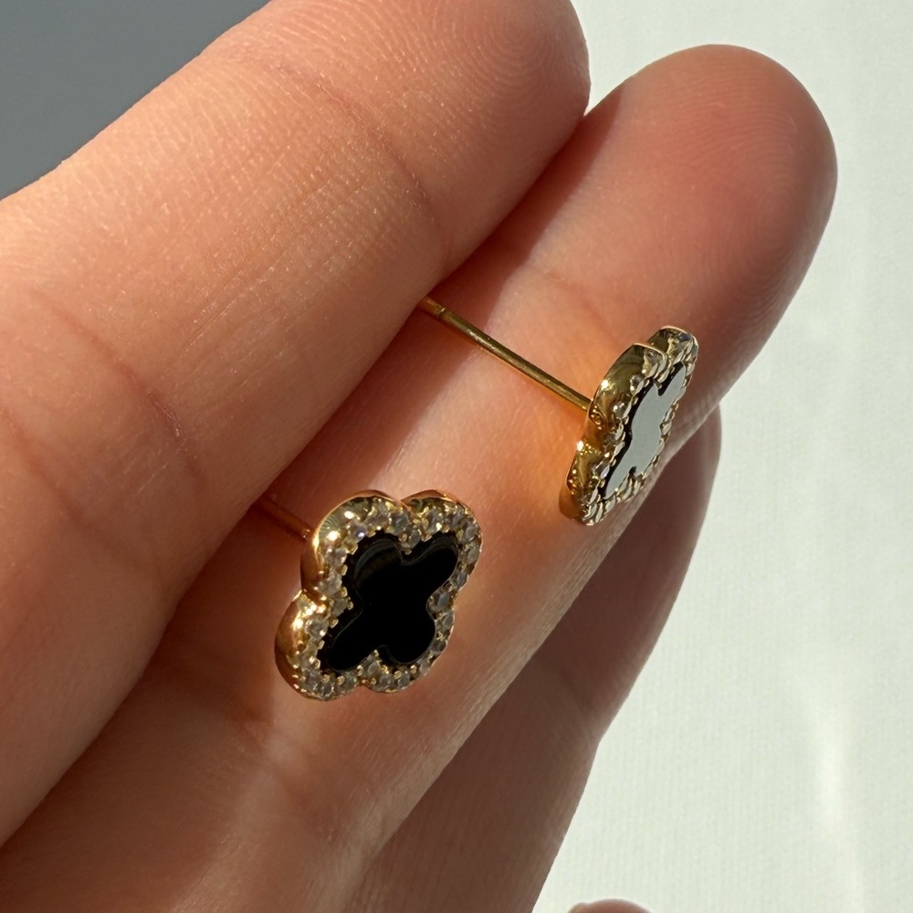 Four Leaf Clover 925 Sterling Silver Stud Earrings, 14K Gold Plated - Picture 11 of 11
